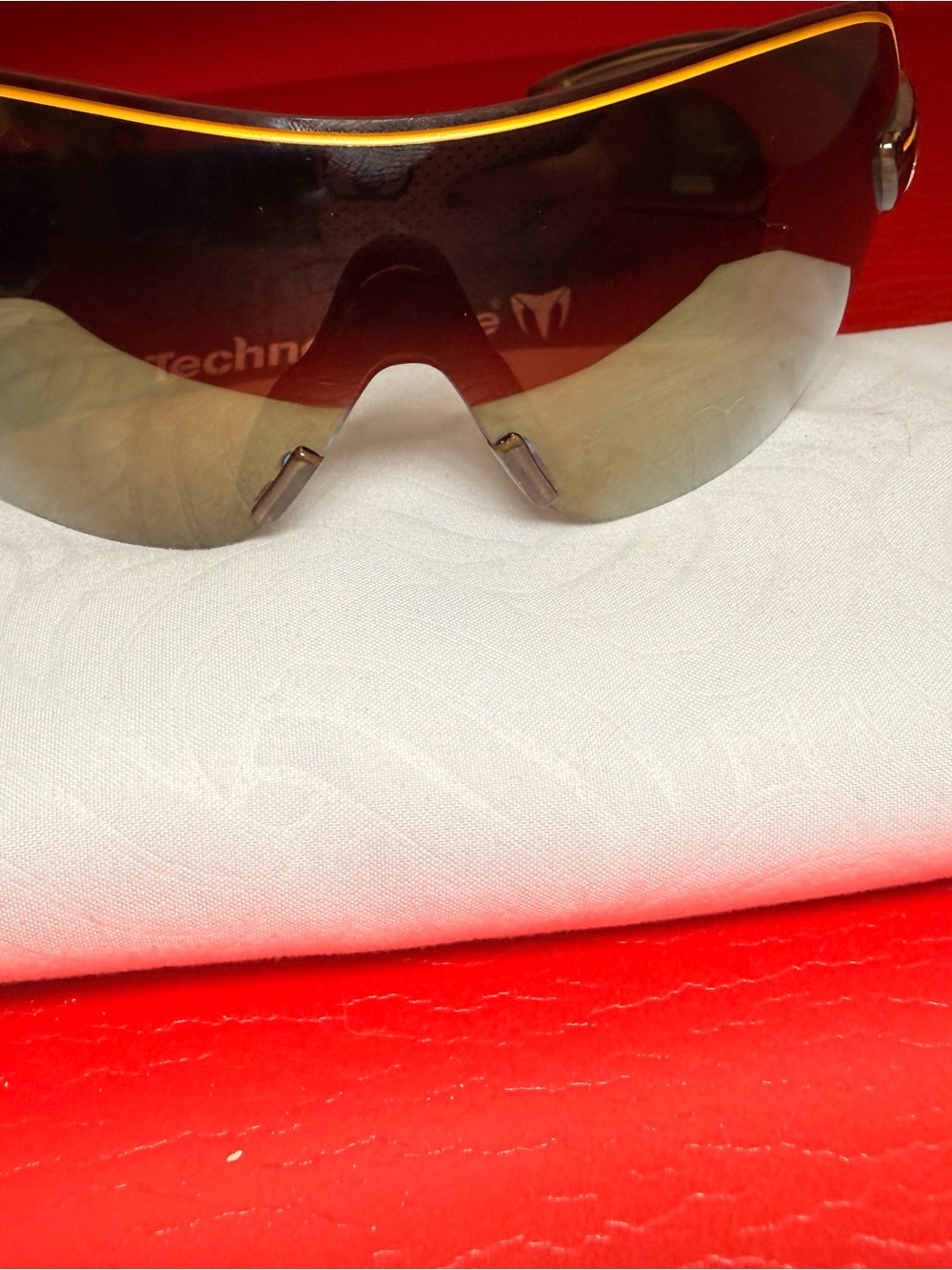 Technomarine Shield Sunglasses with Mirrored Gray Lens and Orange Trim